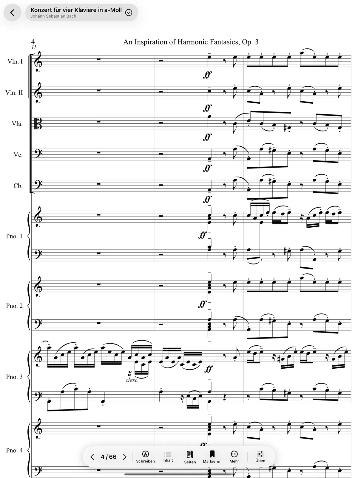 Eine Partitur im Vollbild in StaffScore