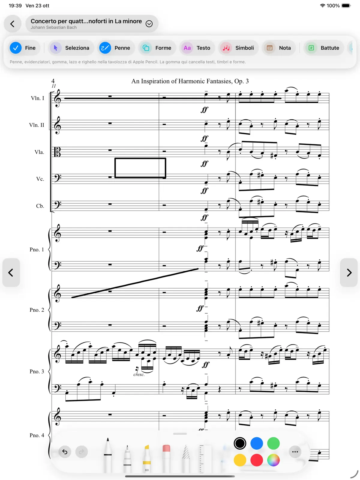 Segni scritti a mano sulla partitura